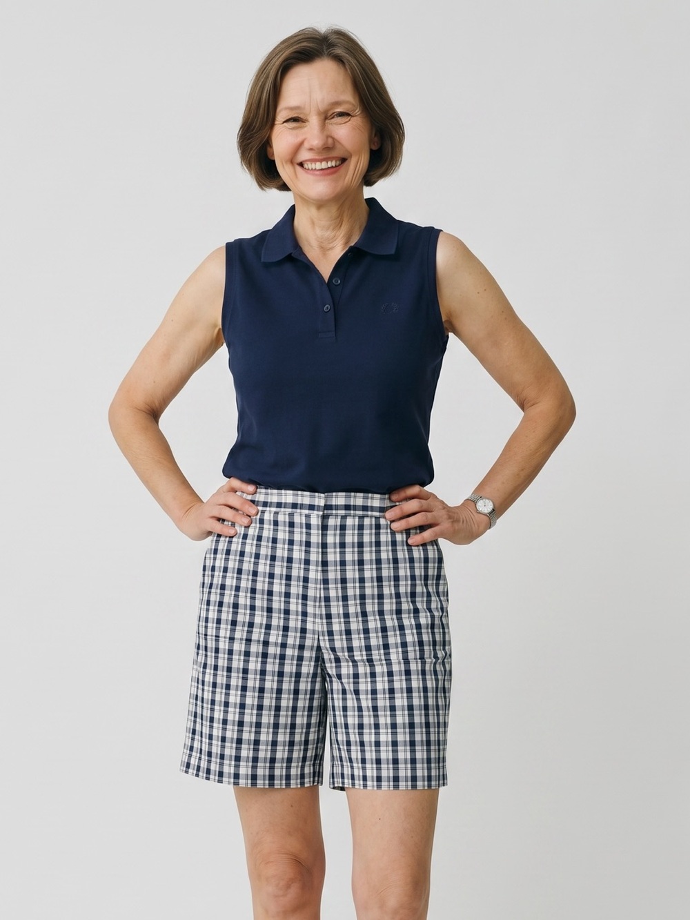 Liz Golf Navy White Plaid Golf Shorts Preppy Country Club Casual